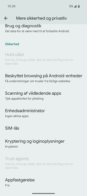 Scroll til og vælg SIM-lås