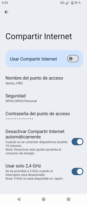 Seleccione Contraseña del punto de acceso