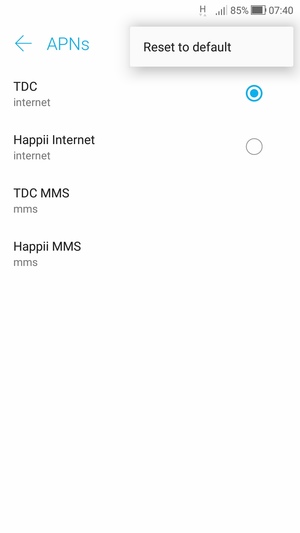 Select Reset to default