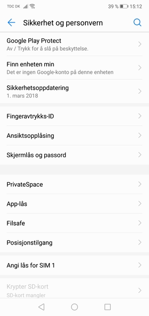 Velg SIM-kortlås / Angi lås for SIM