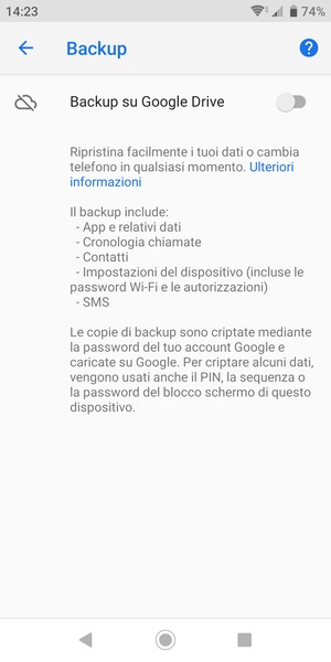 Attiva Backup su Google Drive
