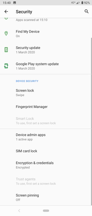 To change the PIN for the SIM card, scroll to and select SIM card lock