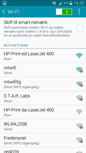 Vælg det trådløse netværk, du ønsker at oprette forbindelse til