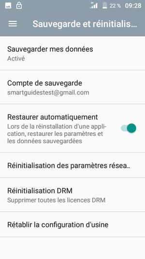 Retournez au menu Sauvegarde et réinitialisation et sélectionnez Compte de sauvegarde