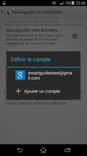 Sélectionnez votre compte de sauvegarde