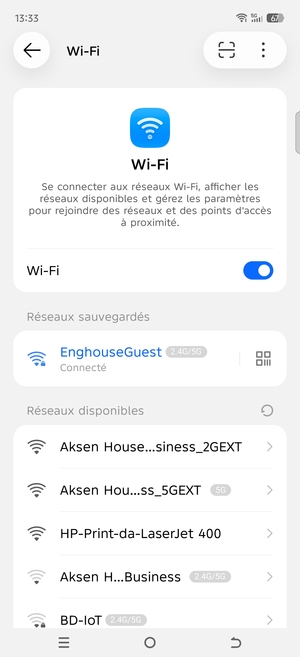 Vous êtes maintenant connecté au réseau Wi-Fi