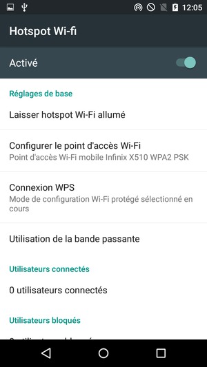 Votre téléphone est maintenant configuré pour être utilisé comme modem