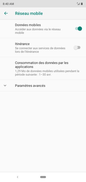 Pour changer de réseau en cas de problèmes de réseau, sélectionnez Paramètres avancés