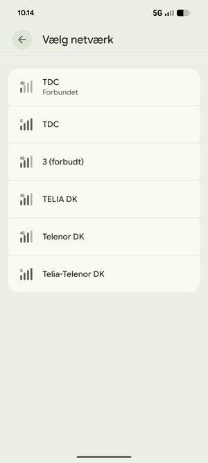Vælg en netværksudbyder fra listen