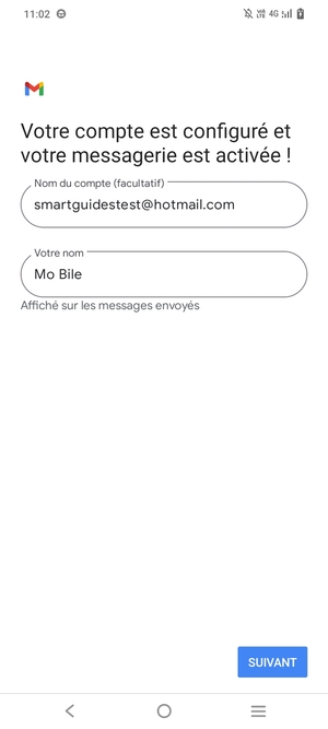 Donnez un nom à votre compte et saisissez votre nom. Sélectionnez SUIVANT