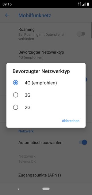 Wählen Sie die gewünschte Option