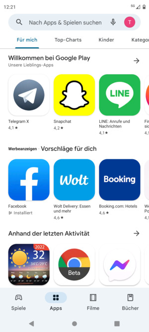 Wählen Sie die Suchleiste