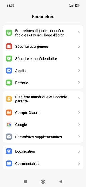 Faites défiler et sélectionnez Localisation