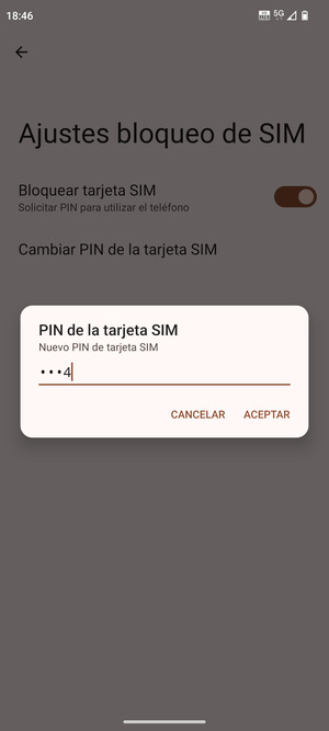 Introduzca su Nuevo PIN de tarjeta SIM y seleccione ACEPTAR