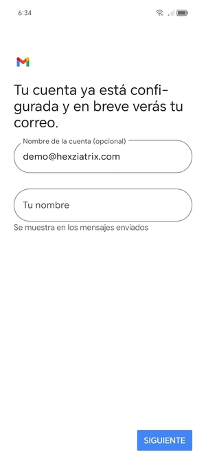 Déle a su cuenta un nombre y escriba su nombre. Seleccione SIGUIENTE