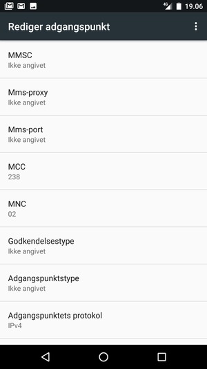 Scroll ned og indtast internet-oplysninger