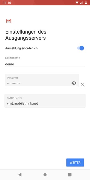 Geben Sie die Server-Adresse für ausgehende Post ein