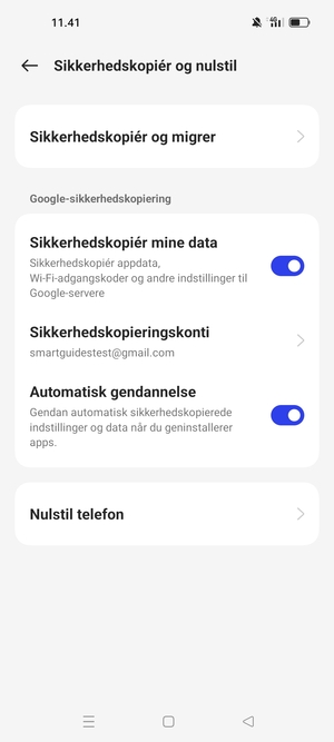 Vælg Sikkerhedskopieringskonti