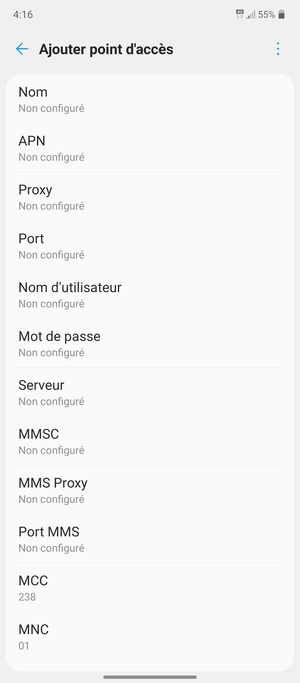 Saisissez les informations MMS