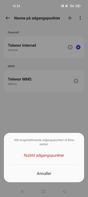 Vælg Nulstil adgangspunkter