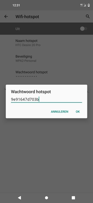 Voer een wachtwoord van een WiFi-hotspot in van ten minste 8 tekens en selecteer OK