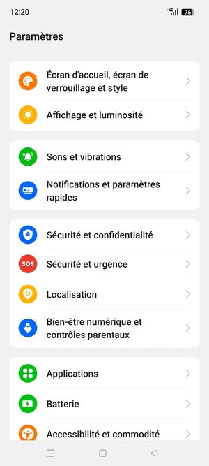 Faites défiler et sélectionnez Sécurité et confidentialité