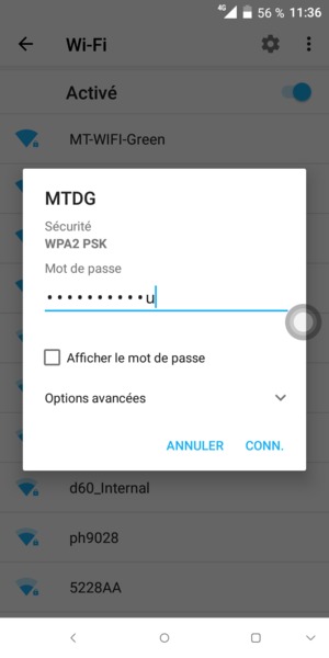 Saisissez le mot de passe du Wi-Fi et sélectionnez CONN.