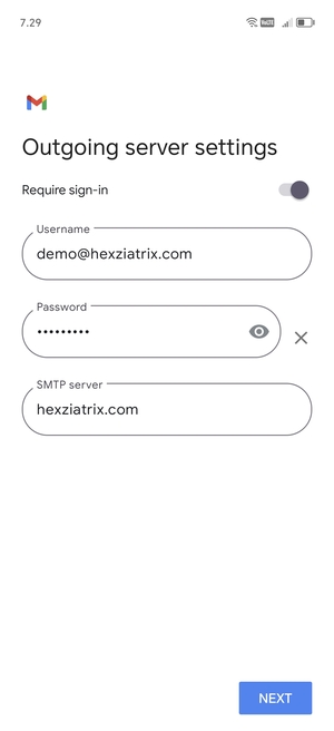 Enter  Outgoing server address and select NEXT