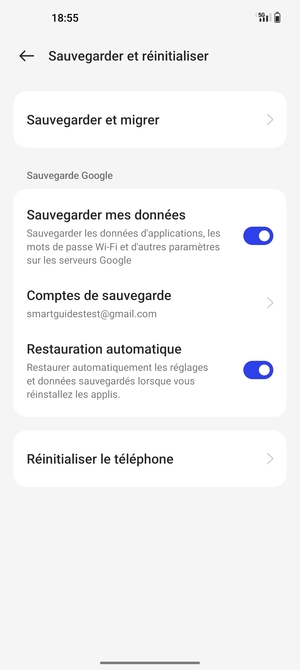 Sélectionnez Comptes de sauvegarde
