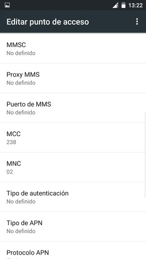 Desplácese hacia abajo e introduzca la información MMS