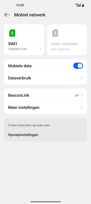Selecteer SIM1 of SIM2
