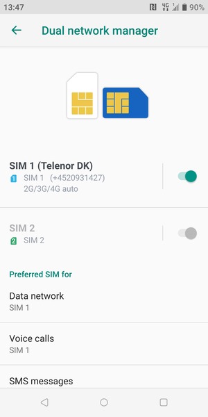 Select SIM 1 or SIM 2
