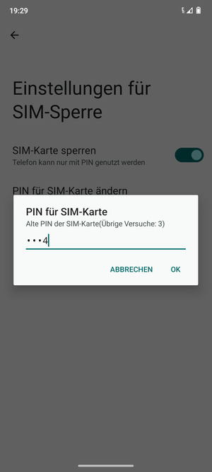 Geben Sie Ihre Alte PIN der SIM-Karte ein und wählen Sie OK