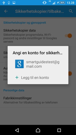 Velg sikkerhetskopi-kontoen din