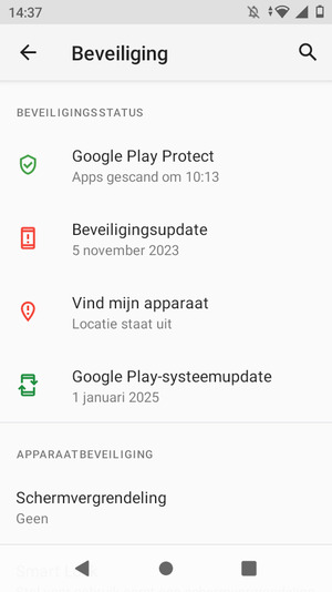 Scroll naar en selecteer Schermvergrendeling