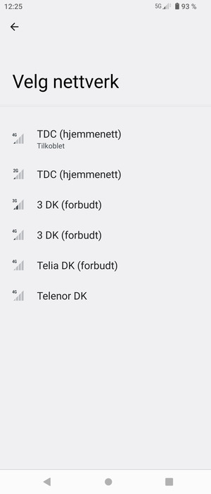 Velg en nettverksoperatør fra listen