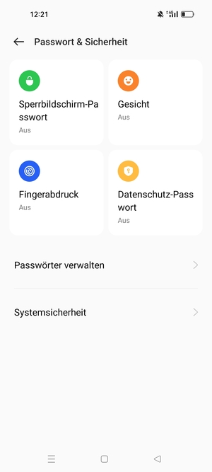 Um Ihre Bildschirmsperre zu aktivieren, gehen Sie zum Passwort & Sicherheit Menü und wählen Sie  Sperrbildschirm-Passwort