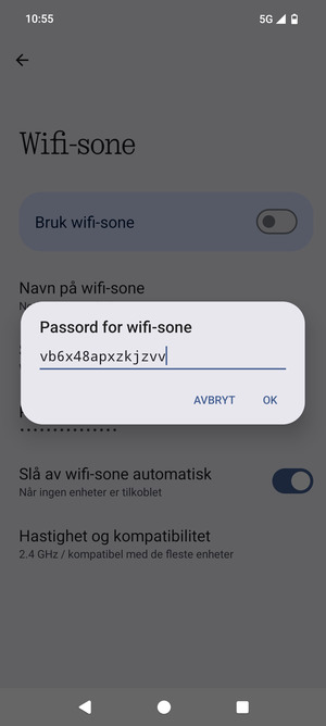 Skriv inn et Wi-Fi hotspot-passord på minst 8 tegn og velg OK