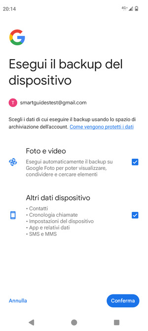 Seleziona le opzioni preferita e poi Conferma