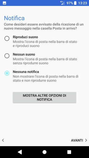 Seleziona la tua opzione preferita e poi AVANTI