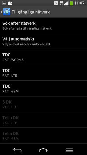 Välj en nätverksoperatör från listan