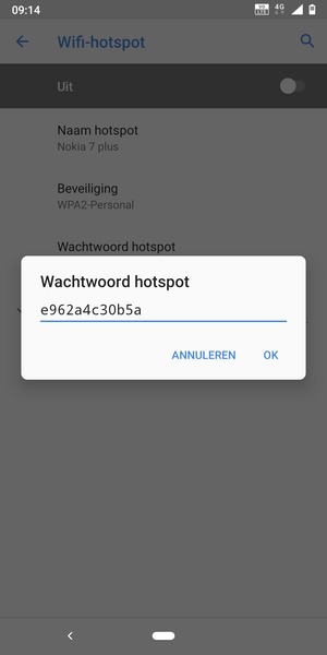 Voer een wachtwoord van een WiFi-hotspot in van ten minste 8 tekens en selecteer OK