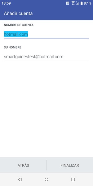 Déle a su cuenta un nombre y escriba su nombre. Seleccione FINALIZAR