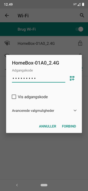 Indtast Wi-Fi adgangskoden og vælg FORBIND