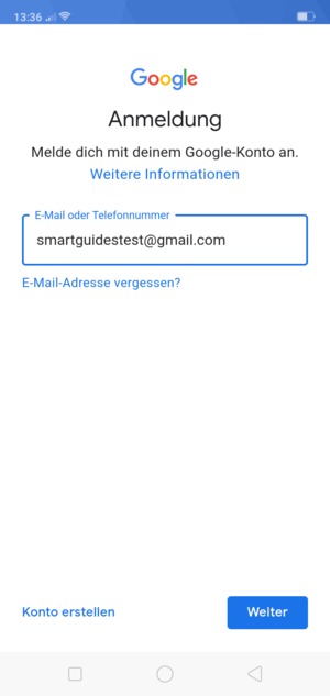Geben Sie Ihre Gmail Adresse ein und wählen Sie Weiter