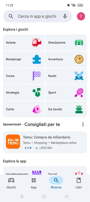 Seleziona la barra di ricerca