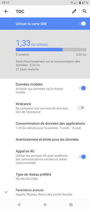 Pour changer de réseau en cas de problèmes de réseau, sélectionnez Préférences avancées