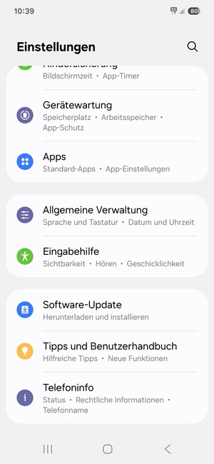 Scrollen Sie und wählen Sie Software-Update