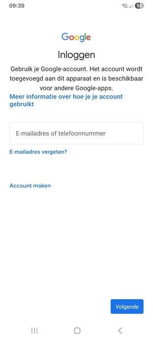 Voer uw Gmail adres in en selecteer Volgende