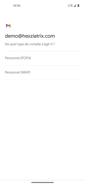Sélectionnez Personnel (POP3) ou Personnel (IMAP)
